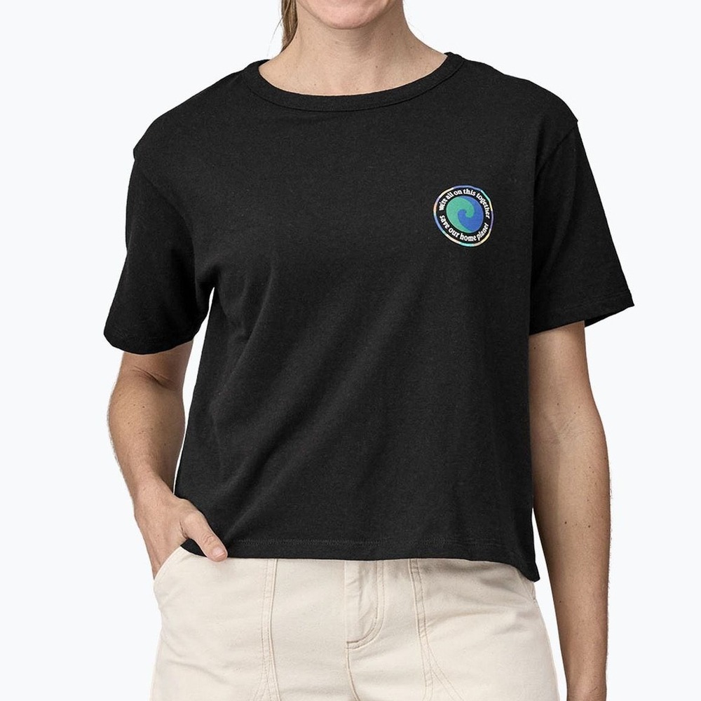 Patagonia Womens Responsibili-Tee Black Rainbow Logo Graphic T-Shirt Medium